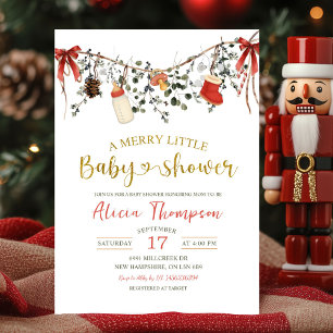 Rustikale Winter-Blumen-Baby-Party 'Merry Little B Einladung