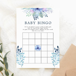 Rustikale Winter-Blumen Navy-Baby-Bingo-Karte Einladung