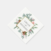 Rustikale Winter Botanische Grünpflanzen Red Bow W Serviette (Ecke)