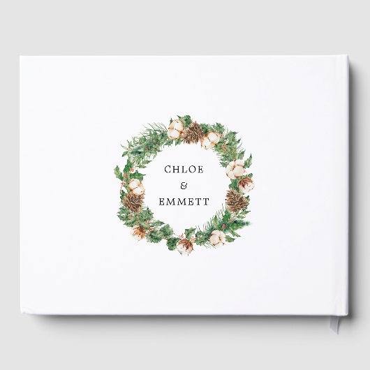 Rustikale Winter Botanische Weiße Blumenhochzeit Gästebuch (Rückseite)