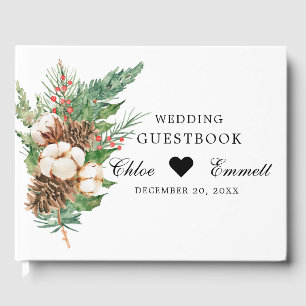 Rustikale Winter Botanische Weiße Blumenhochzeit Gästebuch