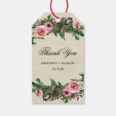 Rustikale Winter Burlap Pine Rose Hochzeit Vielen Geschenkanhänger (Rückseite)