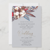 Rustikale Winter Cotton Red Berries Gold Wedding Einladung (Vorderseite)