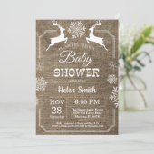 Rustikale Winter Deer Snowflake Baby Dusche Einladung (Stehend Vorderseite)
