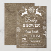 Rustikale Winter Deer Snowflake Baby Dusche Einladung (Vorne/Hinten)