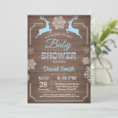 Rustikale Winter Deer Snowflake Boy Babydusche Einladung (Stehend Vorderseite)