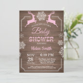 Rustikale Winter Deer Snowflake Girl Babydusche Einladung (Stehend Vorderseite)