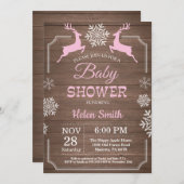 Rustikale Winter Deer Snowflake Girl Babydusche Einladung (Vorne/Hinten)