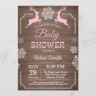 Rustikale Winter Deer Snowflake Girl Babydusche Einladung