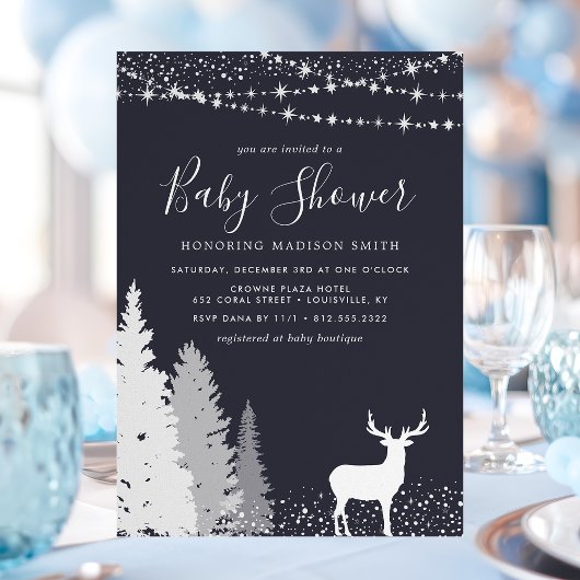 Rustikale Winter Deer Woodland Baby Dusche Einladung