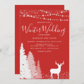 Rustikale Winter Deer Woodland Red Wedding Einladung (Vorne/Hinten)