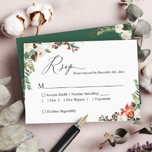 Rustikale Winter-Elfenbein-Blumen-Kieferzapfen-Hoc RSVP Karte