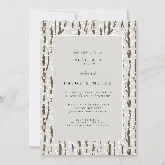 Rustikale Winter-Engagement-Partei für Bäume und S Einladung (Vorderseite)