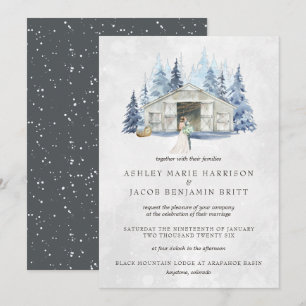 Rustikale Winter Evergreen Barn Wedding Einladung