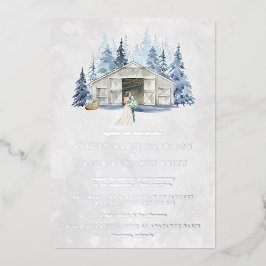 Rustikale Winter Evergreen Barn Wedding Folieneinladung