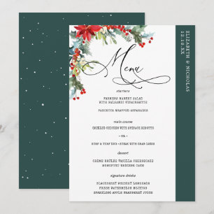 Rustikale Winter floral Modernes Hochzeitsmenü Menükarte