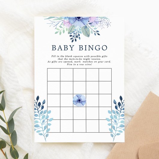 Rustikale Winter Floral Navy Baby Bingo Card Einladung