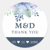 Rustikale Winter Floral Navy Danke Hochzeit Runder Aufkleber (Vorderseite)