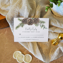 Rustikale Winter Foliage Pine Cone Hochzeit RSVP Karte