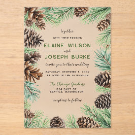 Rustikale Winter Foliage Pine Wedding Acryleinladungen