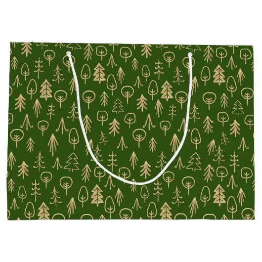 Rustikale Winter Gold Gemustert grüne große Gesche Geschenktüte (Rückseite)