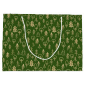 Rustikale Winter Gold Gemustert grüne große Gesche Große Geschenktüte (Rückseite)