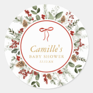 Rustikale Winter Greenery Kinderdusche Runder Aufkleber