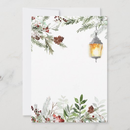 Rustikale Winter Greenery Lantern Engagement Party Einladung (Rückseite)