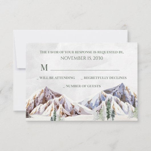 Rustikale Winter-Hochzeit im Bergwald - RSVP Karte (Vorderseite)