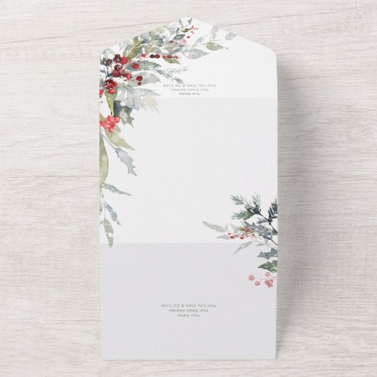 Rustikale Winter Holberries & Schneedetails All In One Einladung (Außenbereich)