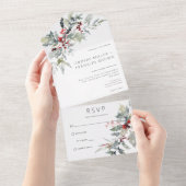 Rustikale Winter Holberries & Snow No Dinner All In One Einladung (Abreißen)