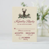 Rustikale Winter Holiday Pine Wedding RSVP Card (Stehend Vorderseite)