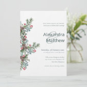 Rustikale Winter Holly Berries Hochzeit Einladung (Stehend Vorderseite)