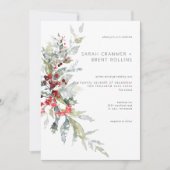 Rustikale Winter Holly Berries & Snow Wedding Einladung (Vorderseite)