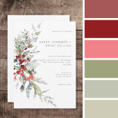 Rustikale Winter Holly Berries & Snow Wedding Einladung