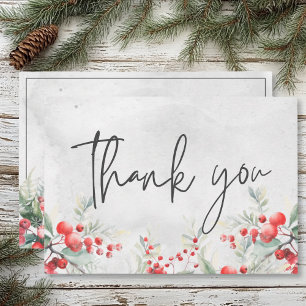 Rustikale Winter Holly & Pine Wedding Dankeskarte