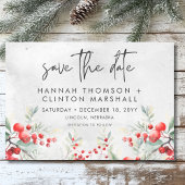 Rustikale Winter Holly & Pine Wedding Save The Date