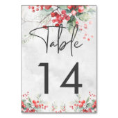 Rustikale Winter Holly & Pine Wedding Tischnummer (Rückseite)