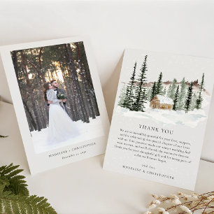 Rustikale Winter Pine Cabin Foto Hochzeit Dankeskarte