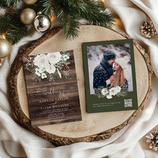 Rustikale Winter Pine QR Code UAWG Wedding Einladung