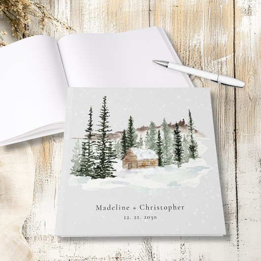 Rustikale Winter Pine Tree Kabine Hochzeit Gästebuch