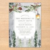 Rustikale Winter Pine Trees Botanische Laternenhoc Acryleinladungen (Vorderseite)