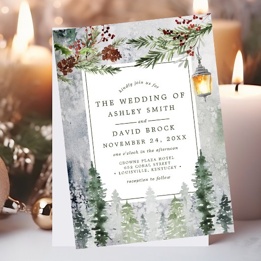 Rustikale Winter Pine Trees Botanische Laternenhoc Acryleinladungen