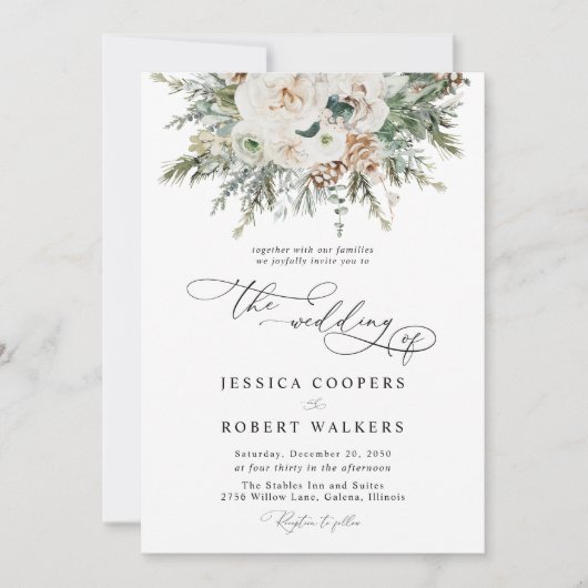 Rustikale Winter Pinecone Hochzeit Einladung ( (Vorderseite)