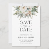 Rustikale Winter Pinecone Save the Date Karte (Vorderseite)