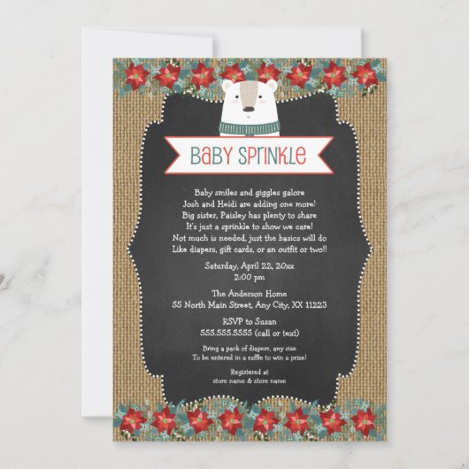 Rustikale Winter Polar Bear Baby Sprinkle laden ei Einladung (Vorderseite)