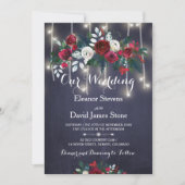 Rustikale Winter Red Burgund Navy Blumenhochzeit Einladung (Vorderseite)