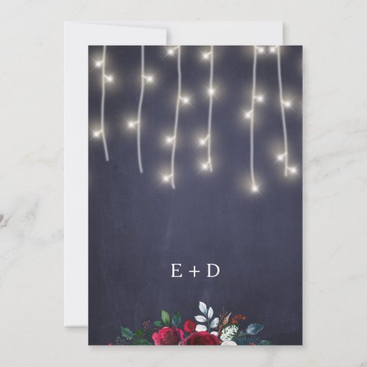 Rustikale Winter Red Burgund Navy Blumenhochzeit Einladung (Rückseite)