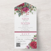 Rustikale Winter Red Wine Rose QR Code All In One Einladung (Innen Boden)