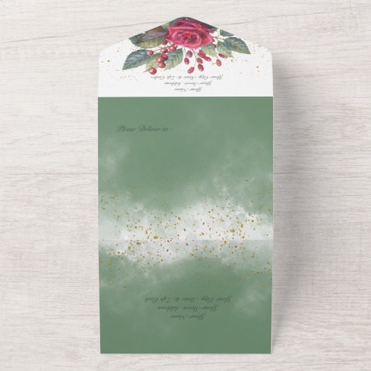 Rustikale Winter Rote Rose Kein Abendessen All In One Einladung (Außenbereich)